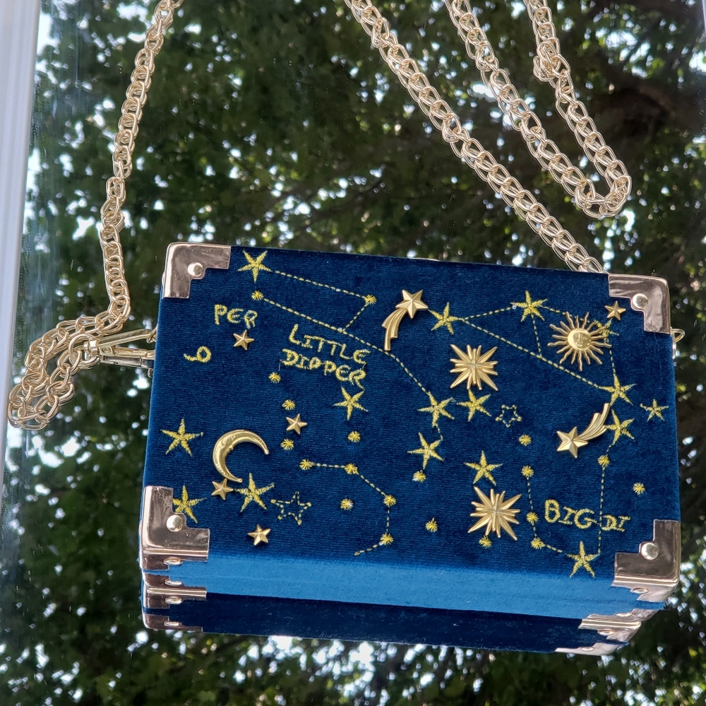 Embroidered constellation box purse